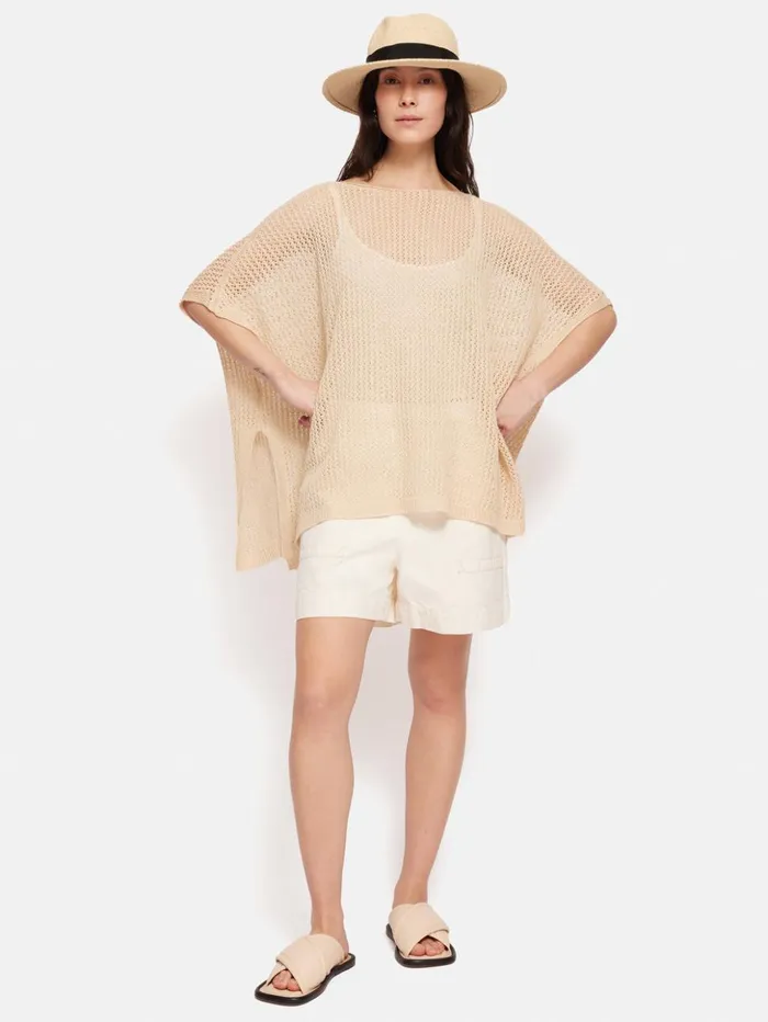 Jigsaw Linen Poncho Cream Women Ponchos and Scarves