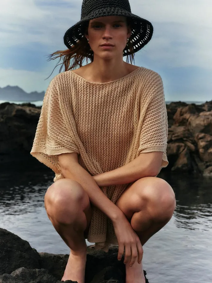 Jigsaw Linen Poncho Cream Women Ponchos and Scarves
