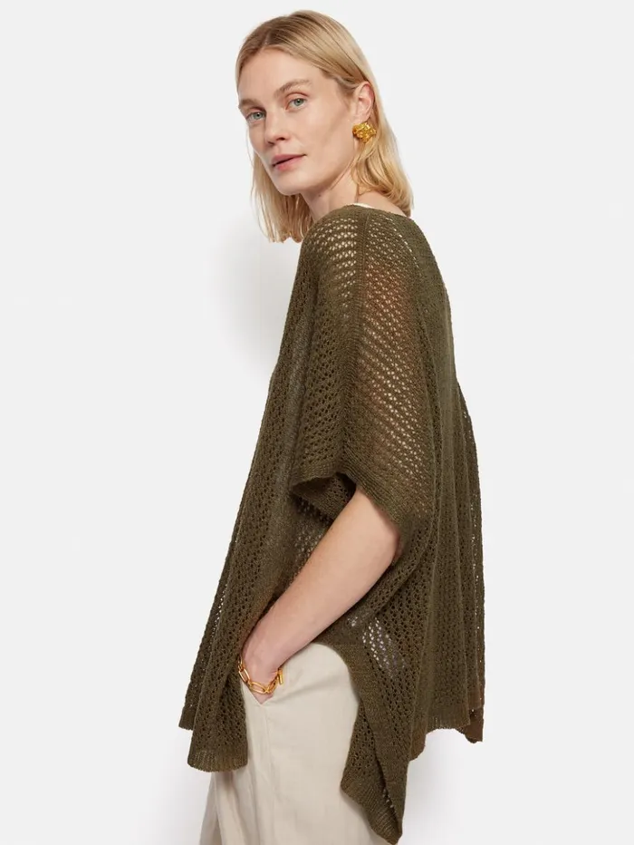 Jigsaw Linen Poncho Khaki Women Ponchos and Scarves