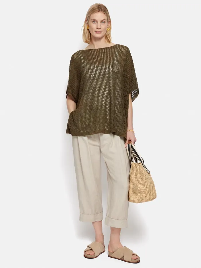 Jigsaw Linen Poncho Khaki Women Ponchos and Scarves