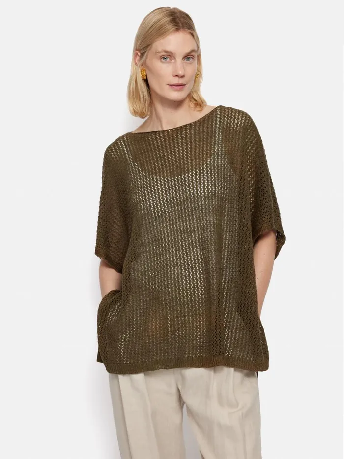 Jigsaw Linen Poncho Khaki Women Ponchos and Scarves