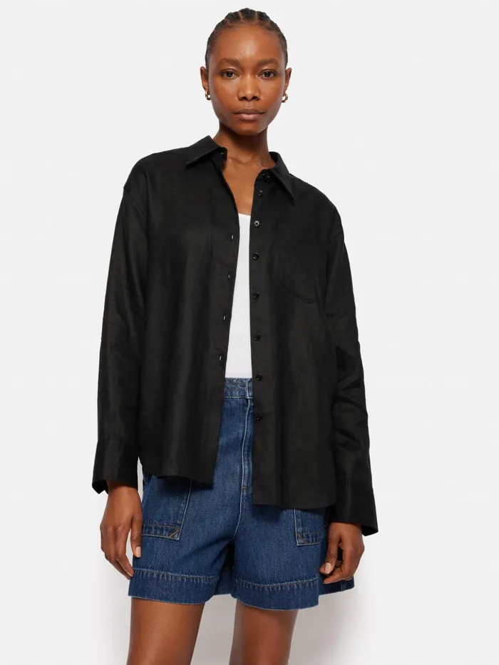 Jigsaw Linen Relaxed Shirt Black Women Coords