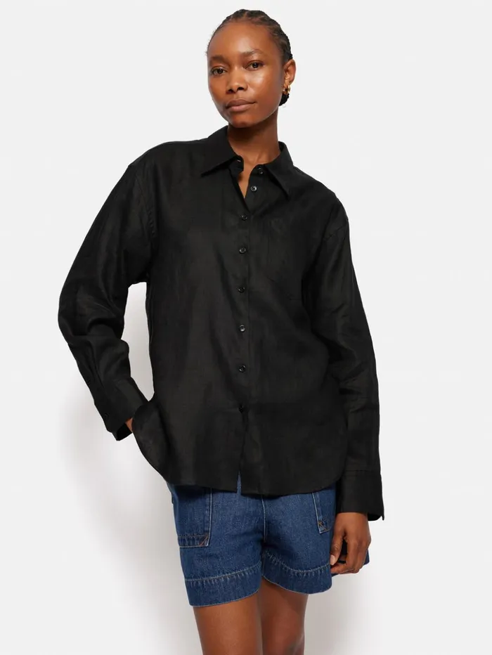 Jigsaw Linen Relaxed Shirt Black Women Shirts and Tops