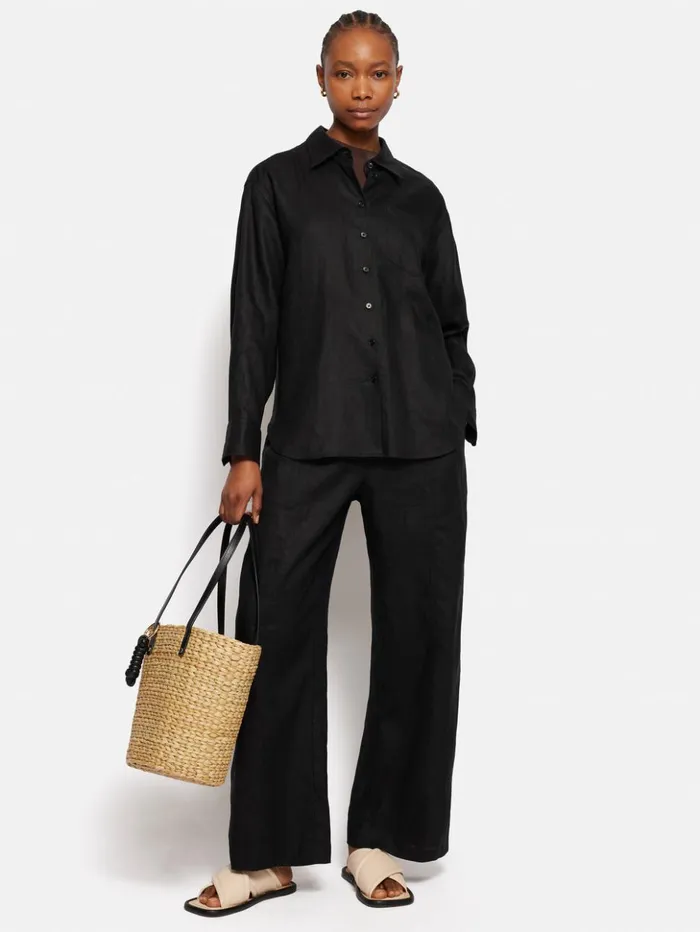 Jigsaw Linen Relaxed Shirt Black Women Shirts and Tops