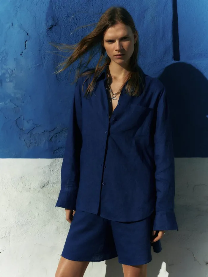 Jigsaw Linen Relaxed Shirt Blue Women Coords