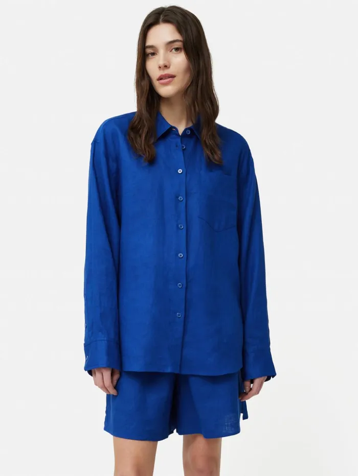 Jigsaw Linen Relaxed Shirt Blue Women Coords