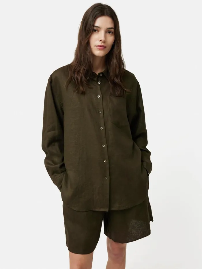 Jigsaw Linen Relaxed Shirt Dark Green Women Coords