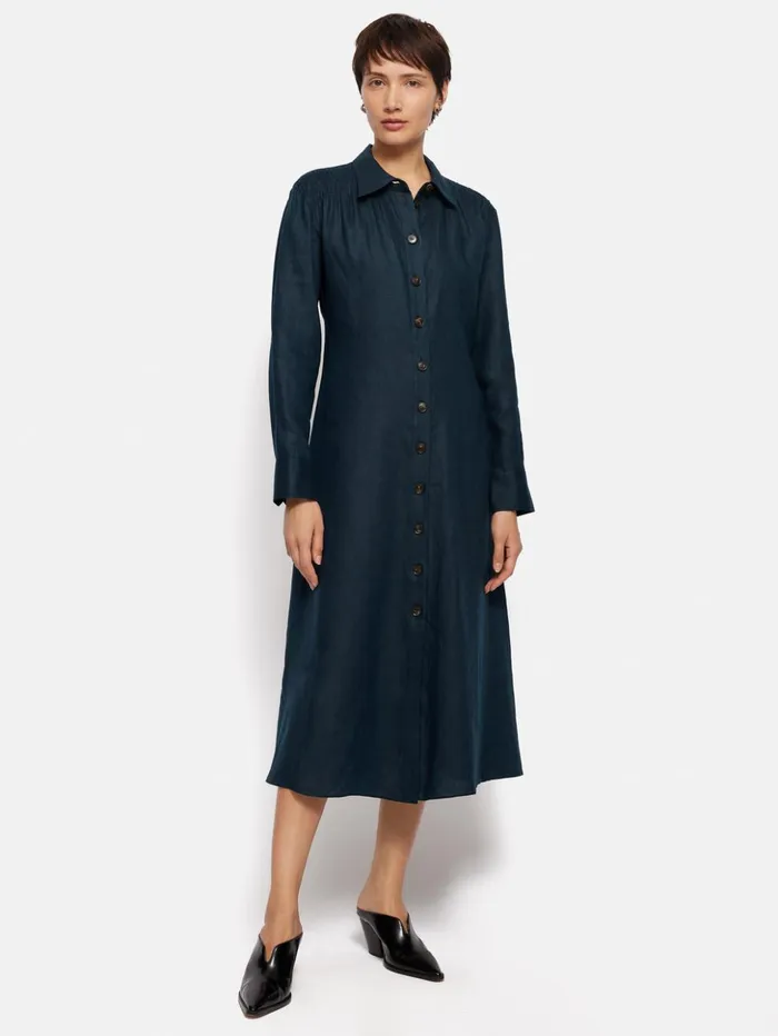 Jigsaw Linen Shirt Dress Navy Women Dresses and Jumpsuits