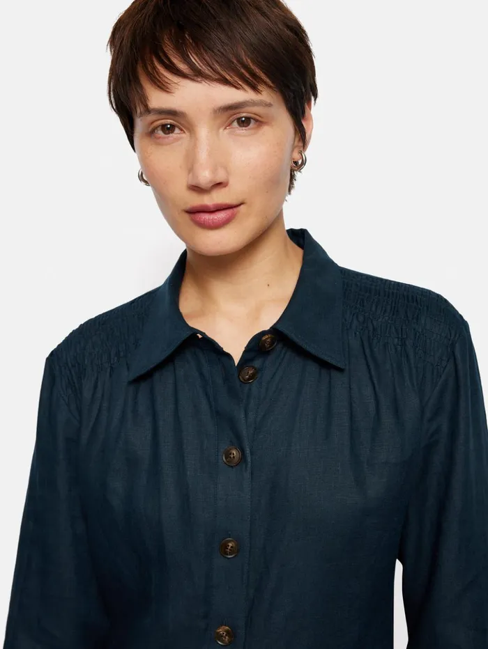 Jigsaw Linen Shirt Dress Navy Women Dresses and Jumpsuits