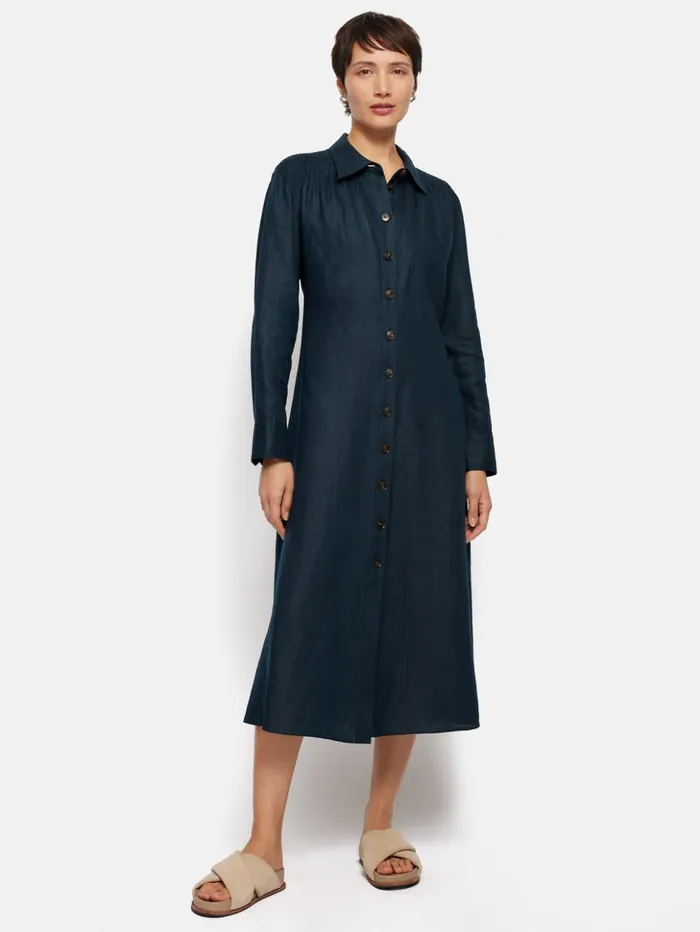 Jigsaw Linen Shirt Dress Navy Women Dresses and Jumpsuits
