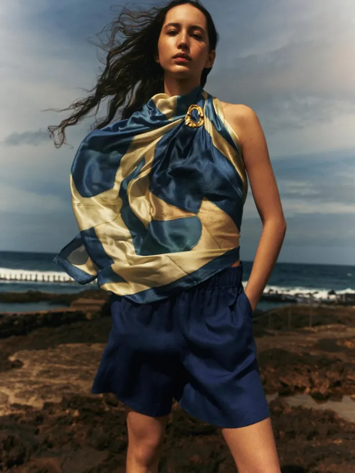 Jigsaw Linen Short Blue Women Shorts