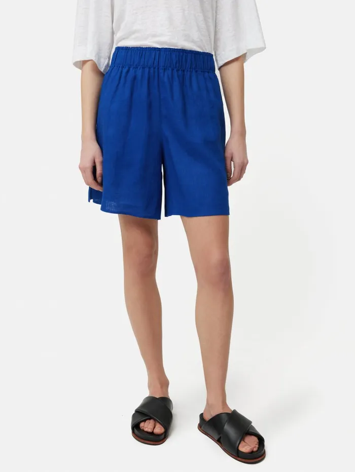 Jigsaw Linen Short Blue Women Shorts