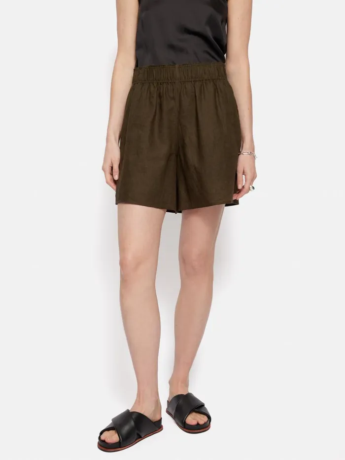 Jigsaw Linen Short Dark Green Women Shorts