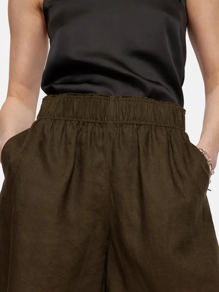 Jigsaw Linen Short Dark Green Women Shorts