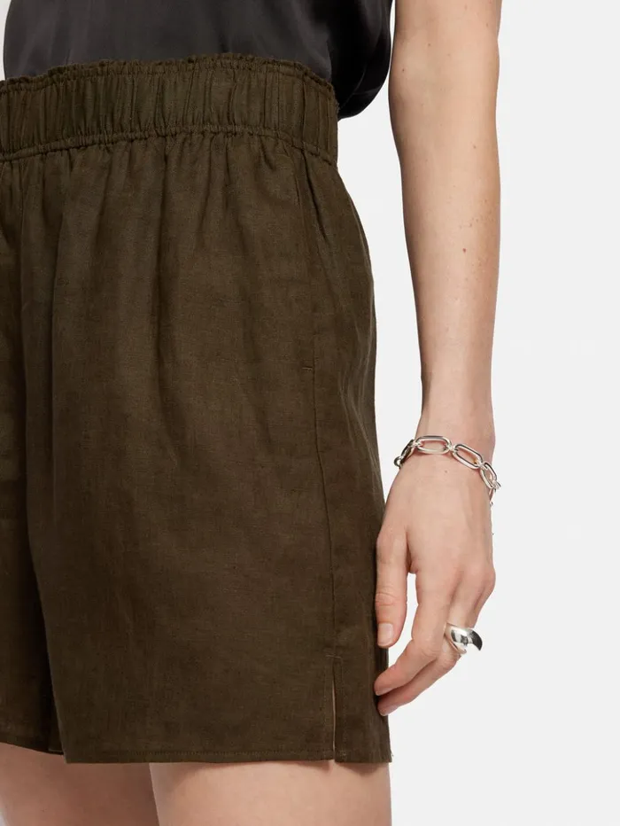 Jigsaw Linen Short Dark Green Women Shorts
