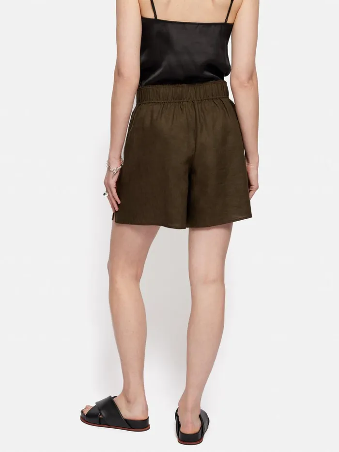 Jigsaw Linen Short Dark Green Women Shorts