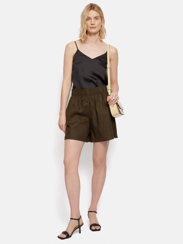 Jigsaw Linen Short Dark Green Women Shorts