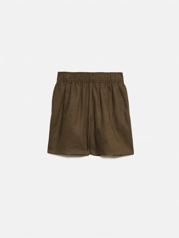 Jigsaw Linen Short Dark Green Women Shorts