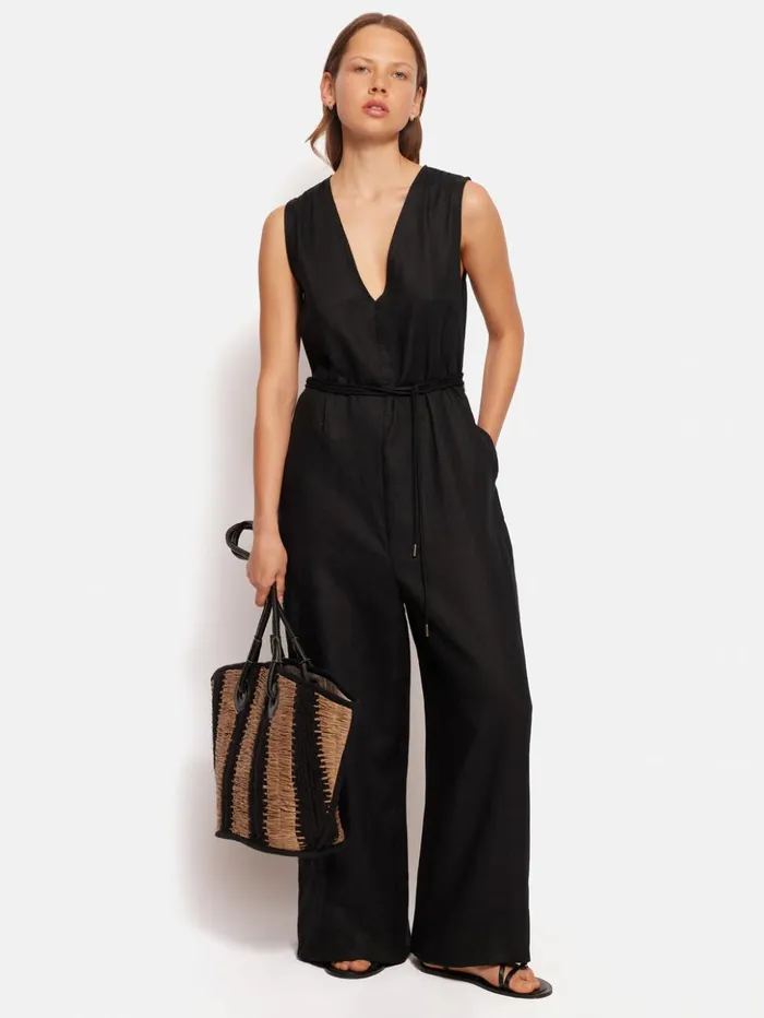 Jigsaw Linen Sleeveless Jumpsuit Black Women Dresses and Jumpsuits