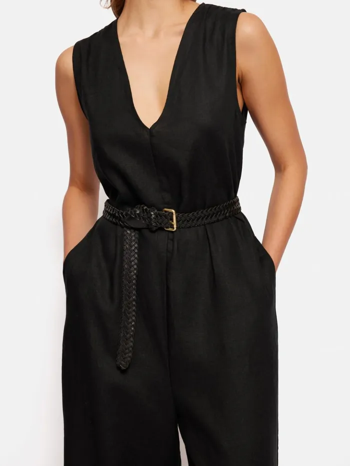 Jigsaw Linen Sleeveless Jumpsuit Black Women Dresses and Jumpsuits