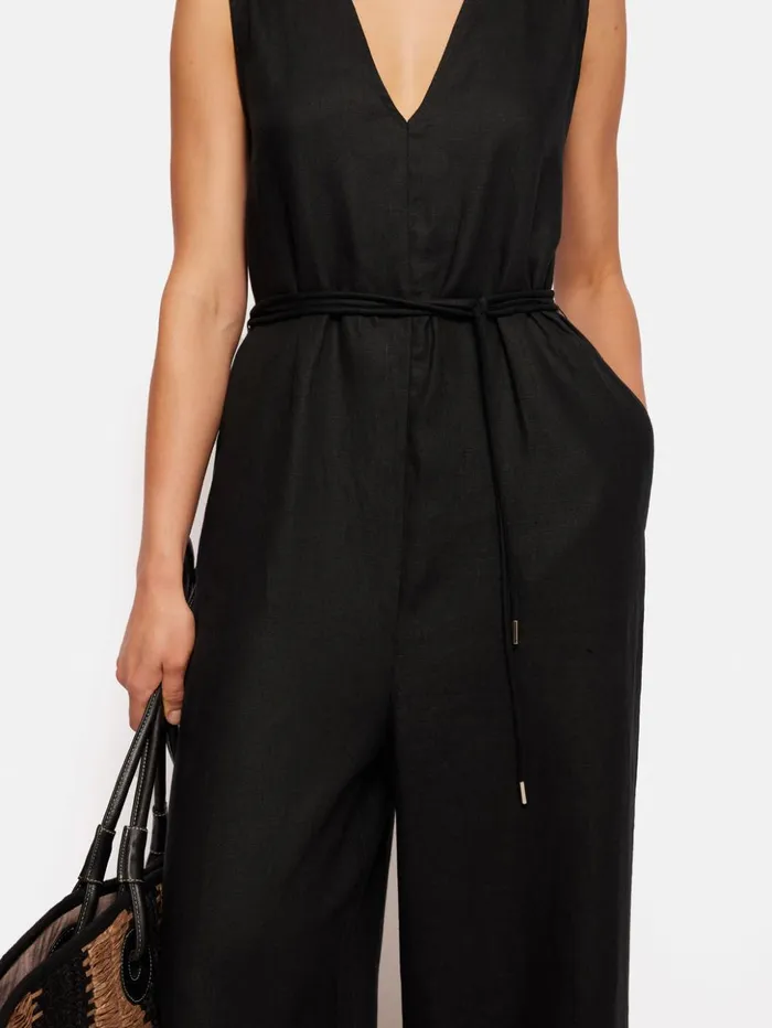 Jigsaw Linen Sleeveless Jumpsuit Black Women Dresses and Jumpsuits
