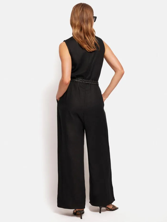 Jigsaw Linen Sleeveless Jumpsuit Black Women Dresses and Jumpsuits