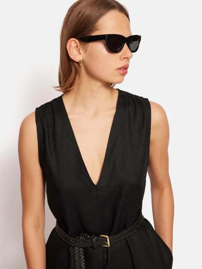 Jigsaw Linen Sleeveless Jumpsuit Black Women Dresses and Jumpsuits