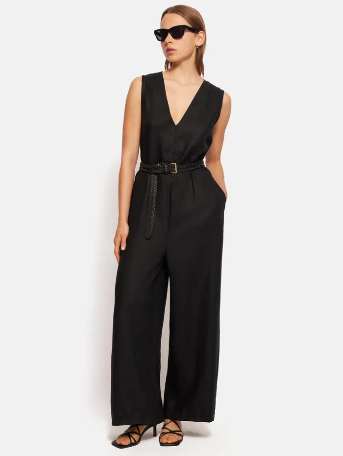 Jigsaw Linen Sleeveless Jumpsuit Black Women Dresses and Jumpsuits
