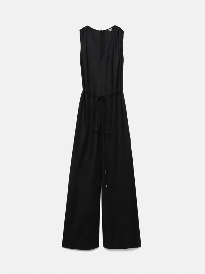 Jigsaw Linen Sleeveless Jumpsuit Black Women Dresses and Jumpsuits