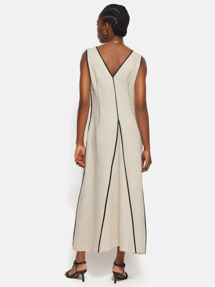 Jigsaw Linen Sleeveless Piped Dress Cream Women Dresses and Jumpsuits