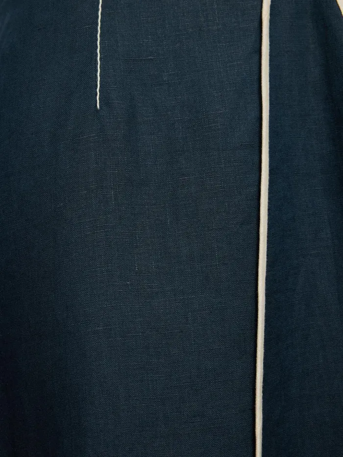 Jigsaw Linen Sleeveless Piped Dress Navy Women Dresses and Jumpsuits