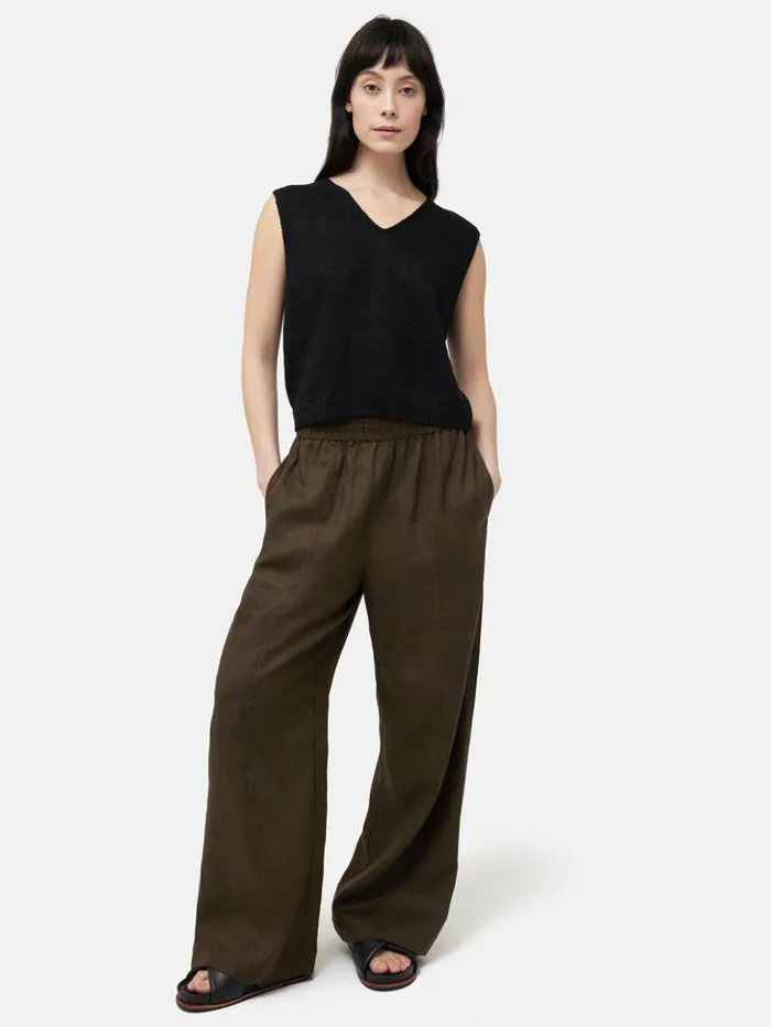 Jigsaw Linen Slub Cropped V Tank Top Black Women Shirts and Tops