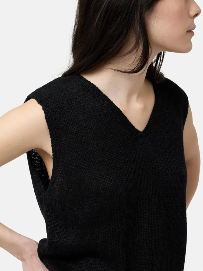 Jigsaw Linen Slub Cropped V Tank Top Black Women Shirts and Tops