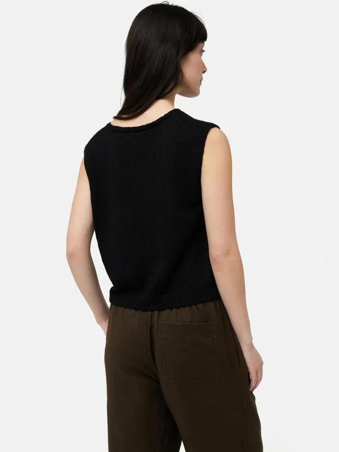 Jigsaw Linen Slub Cropped V Tank Top Black Women Shirts and Tops