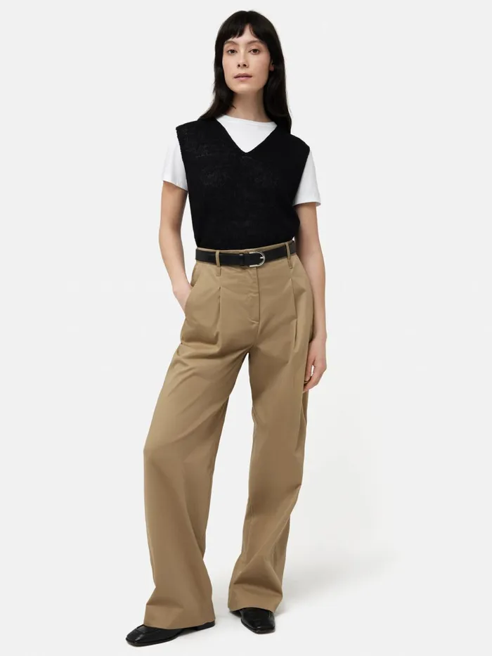 Jigsaw Linen Slub Cropped V Tank Top Black Women Shirts and Tops
