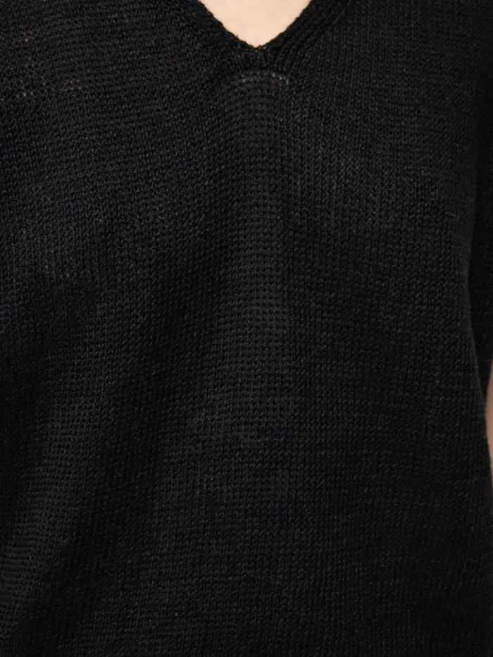 Jigsaw Linen Slub Cropped V Tank Top Black Women Shirts and Tops