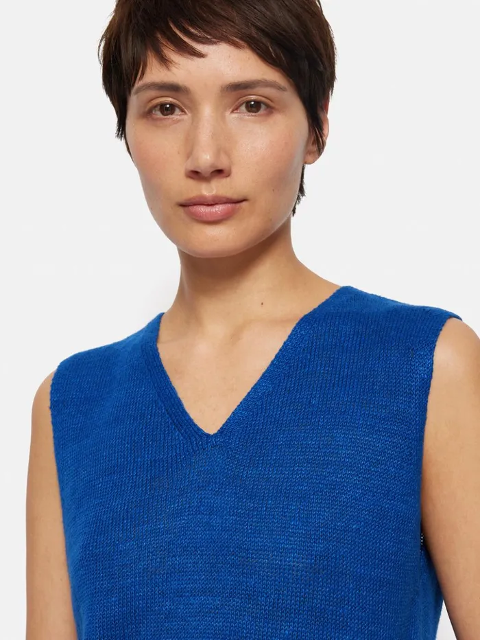 Jigsaw Linen Slub Cropped V Tank Top Blue Women Shirts and Tops