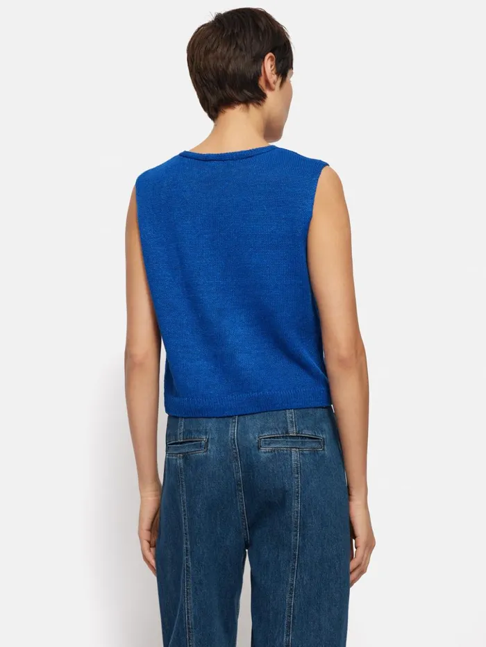 Jigsaw Linen Slub Cropped V Tank Top Blue Women Shirts and Tops