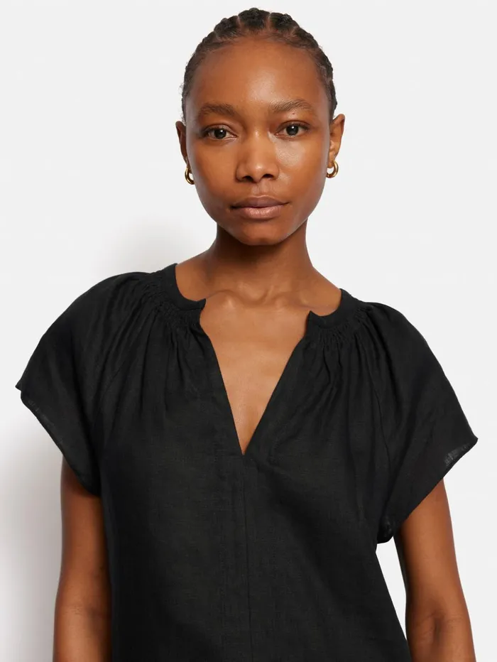 Jigsaw Linen Smocked Tshirt Dress Black Women Dresses and Jumpsuits