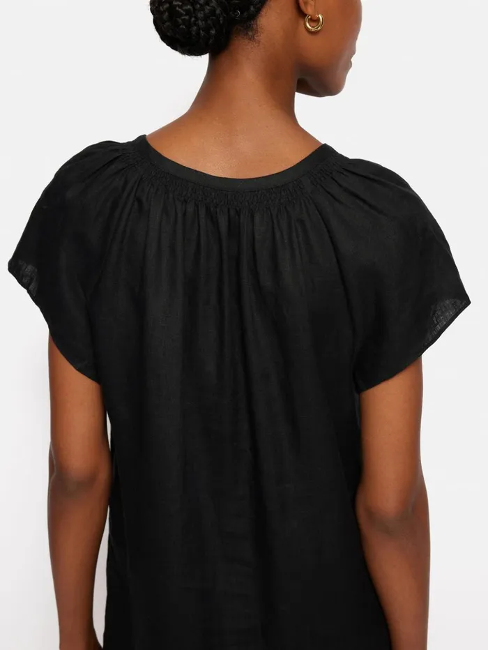 Jigsaw Linen Smocked Tshirt Dress Black Women Dresses and Jumpsuits