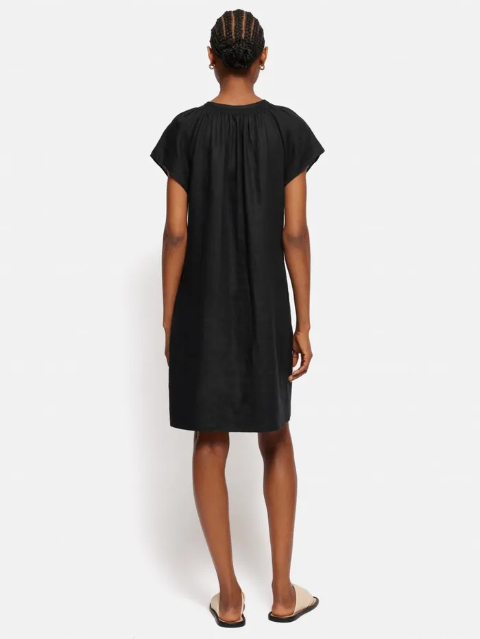 Jigsaw Linen Smocked Tshirt Dress Black Women Dresses and Jumpsuits