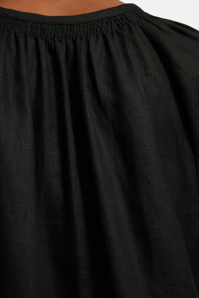 Jigsaw Linen Smocked Tshirt Dress Black Women Dresses and Jumpsuits