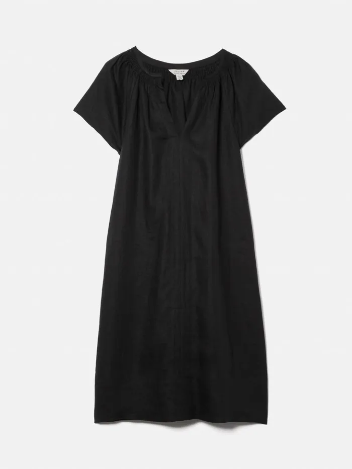 Jigsaw Linen Smocked Tshirt Dress Black Women Dresses and Jumpsuits