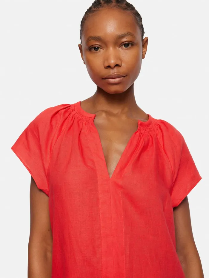 Jigsaw Linen Smocked Tshirt Dress Coral Women Dresses and Jumpsuits