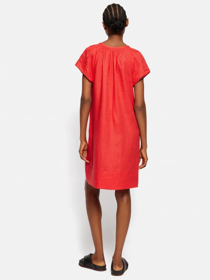 Jigsaw Linen Smocked Tshirt Dress Coral Women Dresses and Jumpsuits