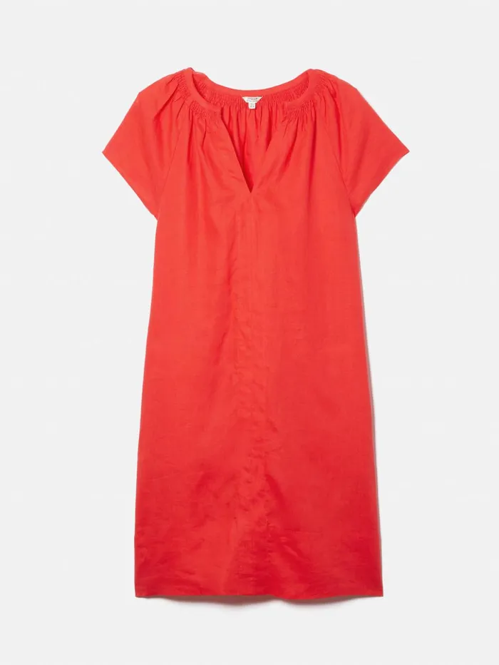 Jigsaw Linen Smocked Tshirt Dress Coral Women Dresses and Jumpsuits