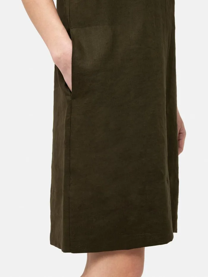 Jigsaw Linen Smocked Tshirt Dress Dark Green Women Dresses and Jumpsuits
