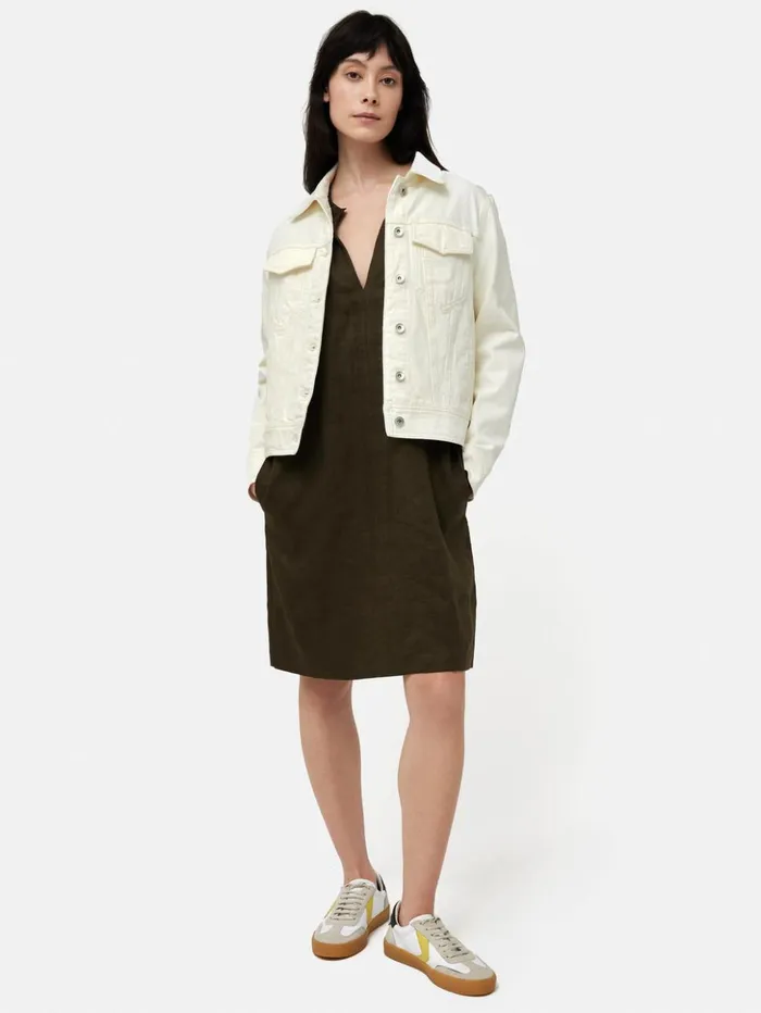 Jigsaw Linen Smocked Tshirt Dress Dark Green Women Dresses and Jumpsuits