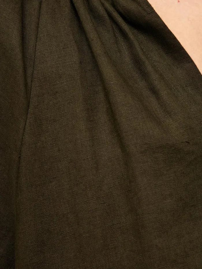 Jigsaw Linen Smocked Tshirt Dress Dark Green Women Dresses and Jumpsuits