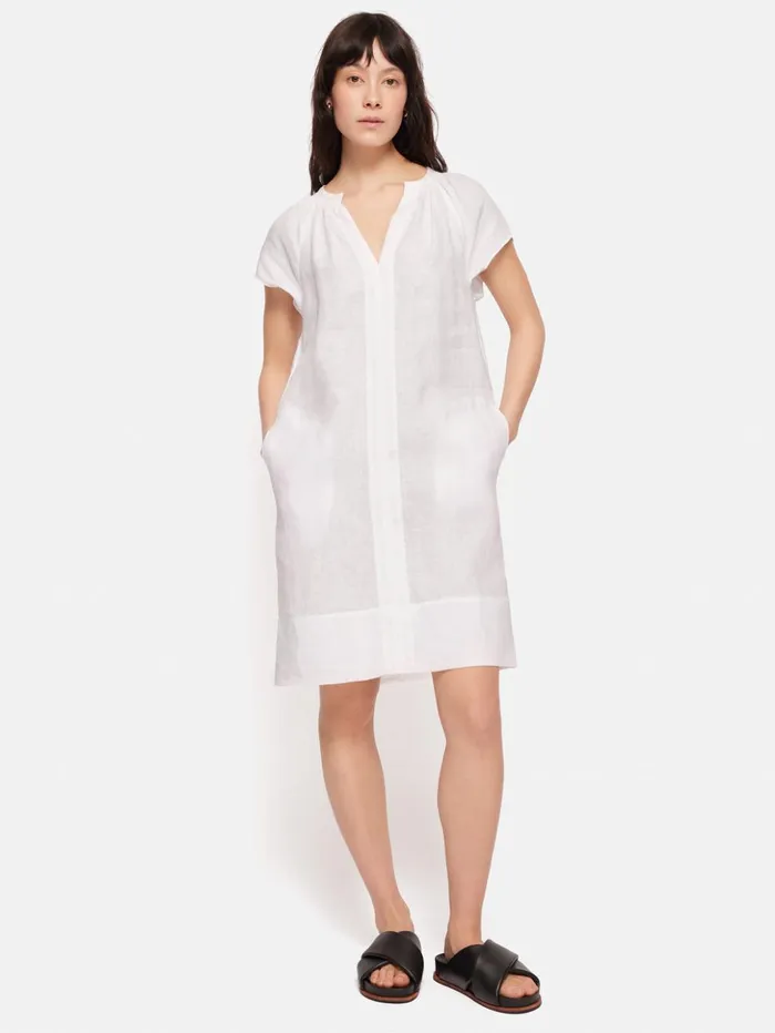 Jigsaw Linen Smocked Tshirt Dress White Women Dresses and Jumpsuits